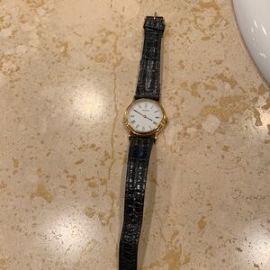 Gold and Black Watch with Crocodile Strap